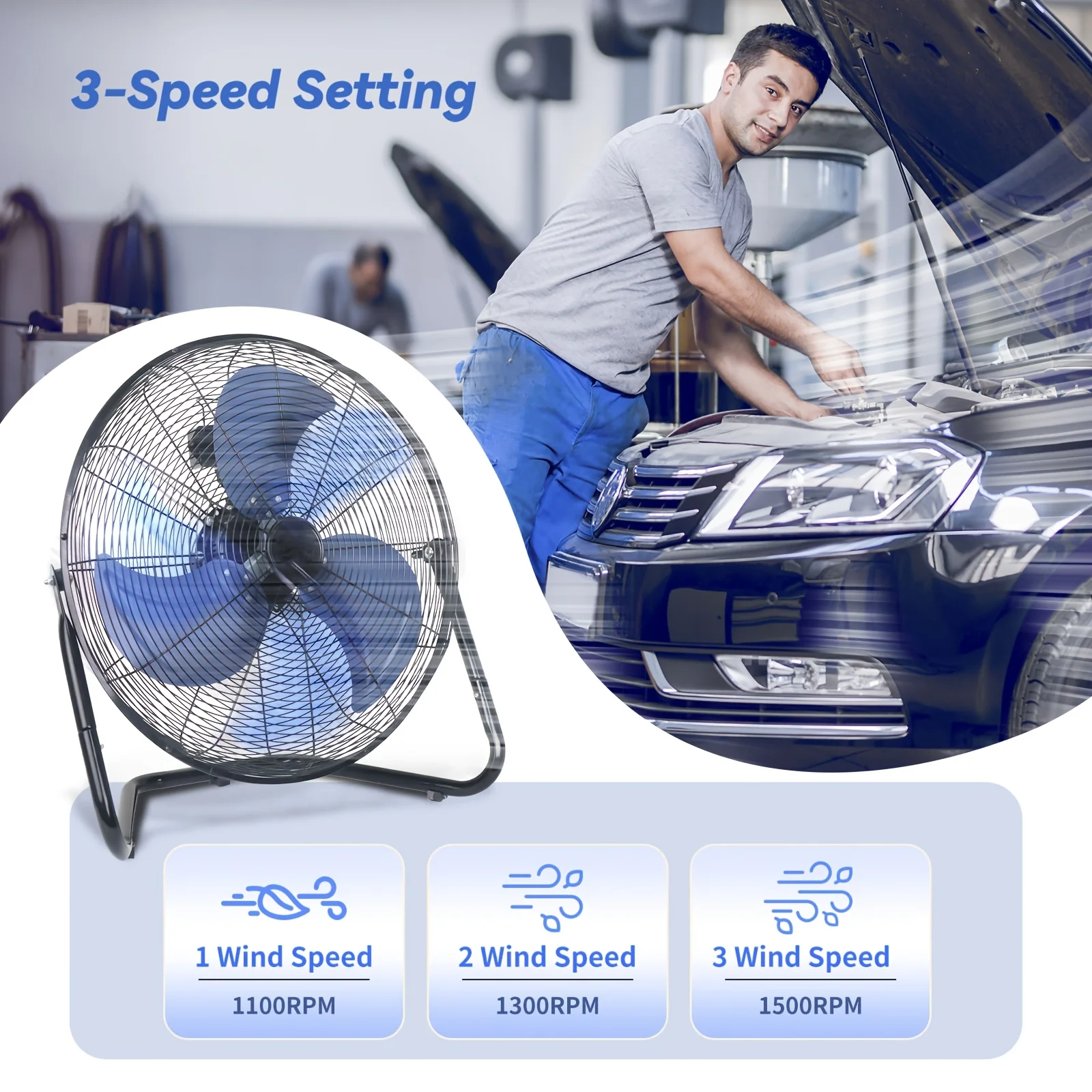 4/9/14/20 Inch High Velocity Industrial Floor Fan, 3-Speed Heavy Duty Metal Cradle Floor Fans With 360° Tilt For Warehouse, Workshop, Garage, Factory And Basement, Black & Blue
4/9/14/20 Inch High Velocity Industrial Floor Fan, 3-Speed Heavy Duty Metal Cradle Floor Fans With 360° Tilt For Warehouse, Workshop, Garage, Factory And Basement, Black & Blue