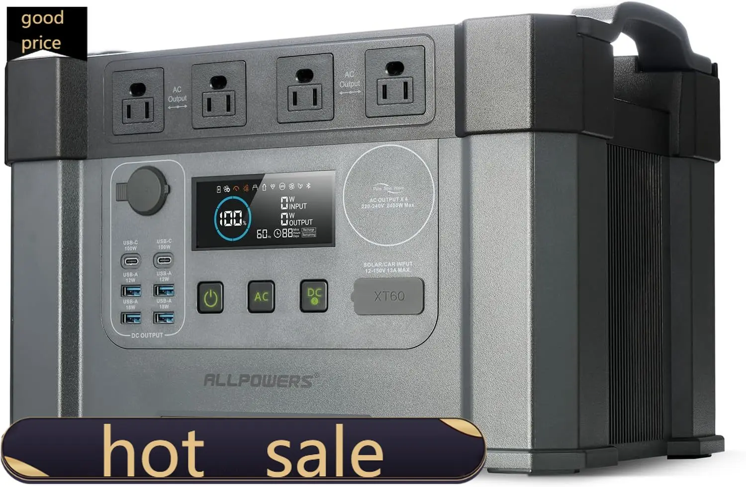 S2000 PRO 2400W 4000W peak 1451Wh Portable Power Station 4x2400W AC Outlets Solar Generator MPPT 1000W Max UPS 15ms Electric
S2000 PRO 2400W 4000W peak 1451Wh Portable Power Station 4x2400W AC Outlets Solar Generator MPPT 1000W Max UPS 15ms Electric