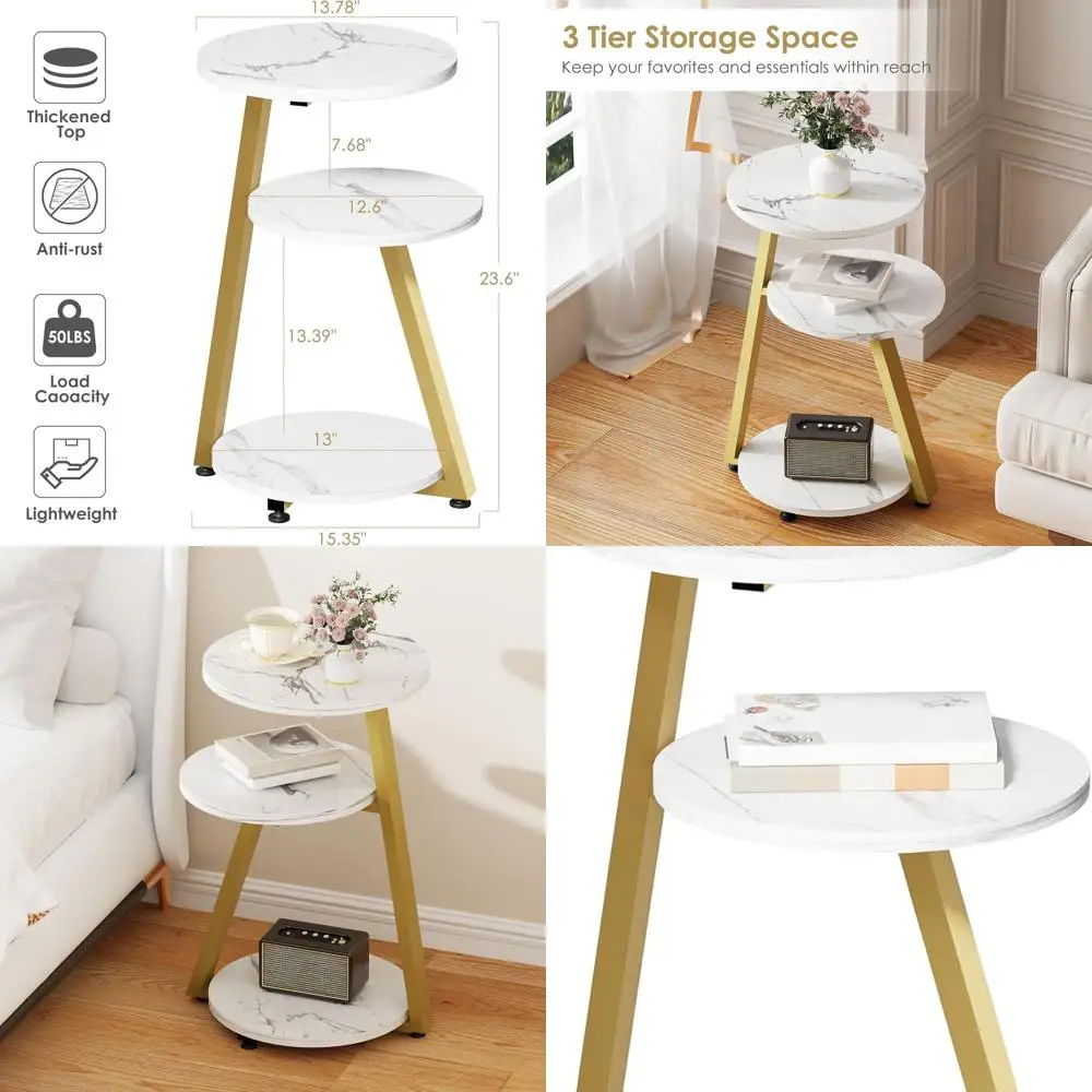 Marble Top Round Side Table with Metal Frame, 3-Tier Small Nightstand, Gold and White Living/Bedroom Stand KTZ41J
Marble Top Round Side Table with Metal Frame, 3-Tier Small Nightstand, Gold and White Living/Bedroom Stand KTZ41J