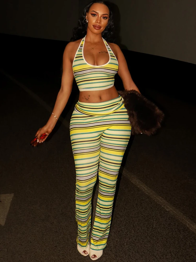 Kliou Stripe Patchwork 2 Piece Set Woman Halter Low-Neck Backless Navel Exposed Vest+Skinny Long Pants High Street Style Suits
Kliou Stripe Patchwork 2 Piece Set Woman Halter Low-Neck Backless Navel Exposed Vest+Skinny Long Pants High Street Style Suits