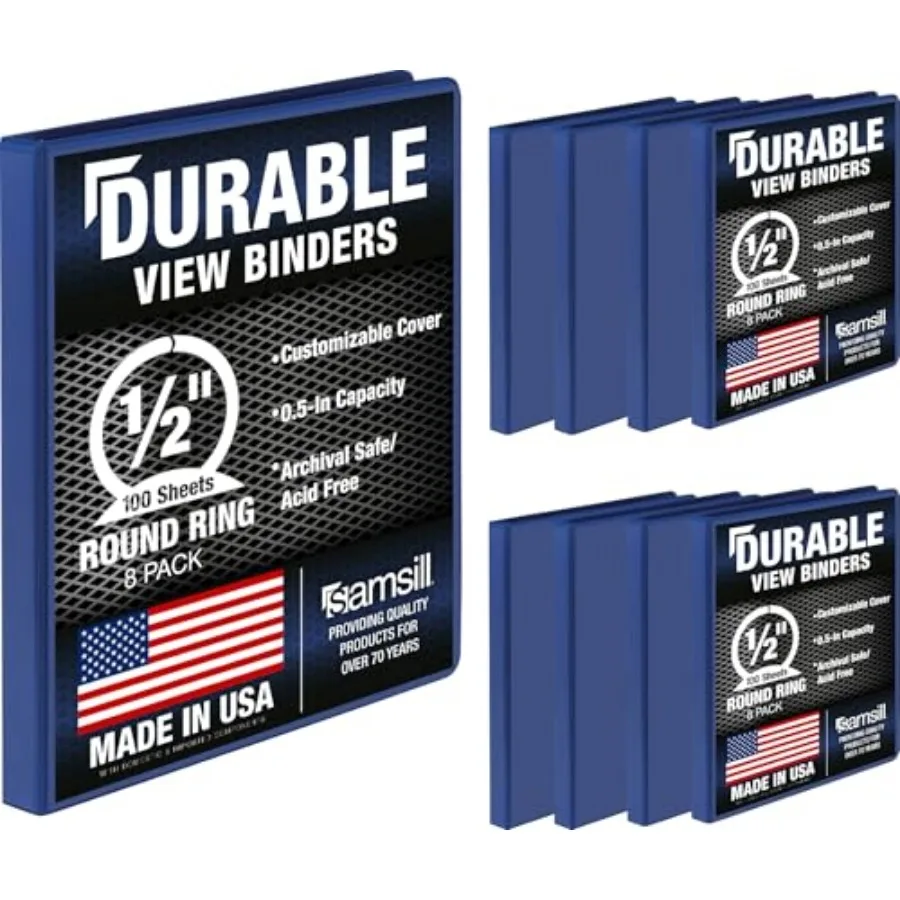 8 Pack Durable 0.5 Inch 3 Ring Binders, Round Ring, Clear View Cover for Presentations
8 Pack Durable 0.5 Inch 3 Ring Binders, Round Ring, Clear View Cover for Presentations