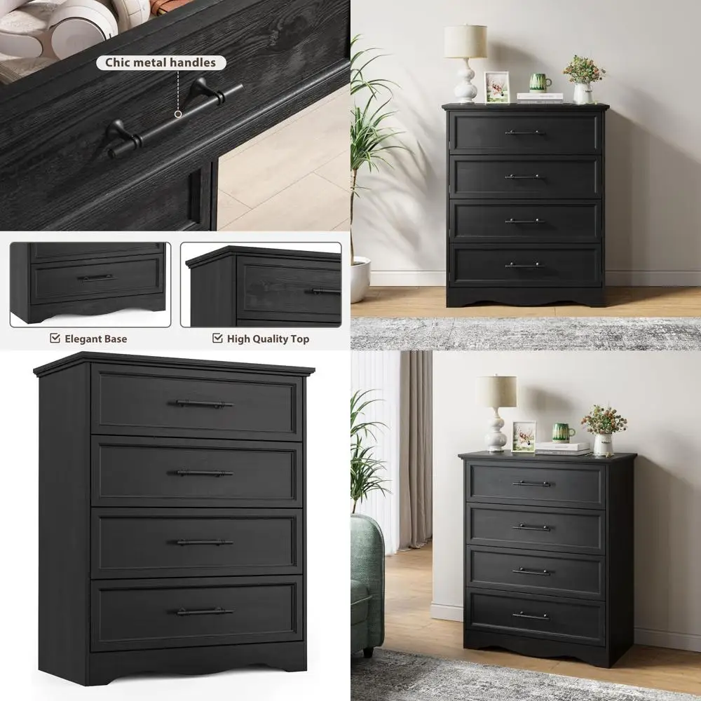 36 Tall 4-Drawer Chest with Brushed Metal Handles, Elegant Wood Storage Cabinet for Bedroom, Living Room, and Hallway
36 Tall 4-Drawer Chest with Brushed Metal Handles, Elegant Wood Storage Cabinet for Bedroom, Living Room, and Hallway