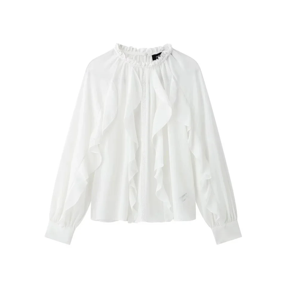 2025 BM&MD&ZA Women's Blouse: Elegant White Ruffled Design with Gathered Neckline for a Charming Look
2025 BM&MD&ZA Women's Blouse: Elegant White Ruffled Design with Gathered Neckline for a Charming Look
