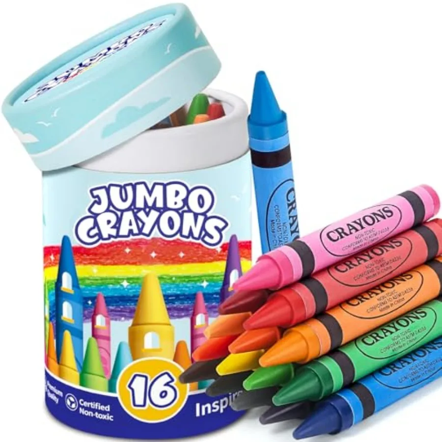 16 Colors Jumbo Crayons for Toddlers, Washable Easy to Hold Large Crayons for Ages 4-8, Non-Toxic Crayon for School Art Supplie
16 Colors Jumbo Crayons for Toddlers, Washable Easy to Hold Large Crayons for Ages 4-8, Non-Toxic Crayon for School Art Supplie
