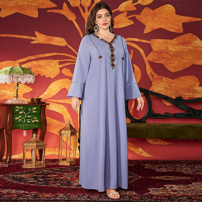 Kyp1910 Middle East Lilac Purple Bell Sleeve Beaded Sequins plus Size Dress Fashion Cuff Bright Dress
Kyp1910 Middle East Lilac Purple Bell Sleeve Beaded Sequins plus Size Dress Fashion Cuff Bright Dress