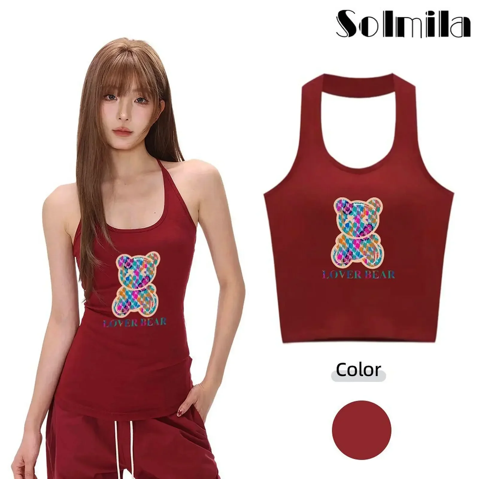 Women's Claret Sleeveless Halter Tanks Top Korean Fashion Cute Multicolor Bear Graphic Y2K Summer Beach Everyday Casual Tee
Women's Claret Sleeveless Halter Tanks Top Korean Fashion Cute Multicolor Bear Graphic Y2K Summer Beach Everyday Casual Tee