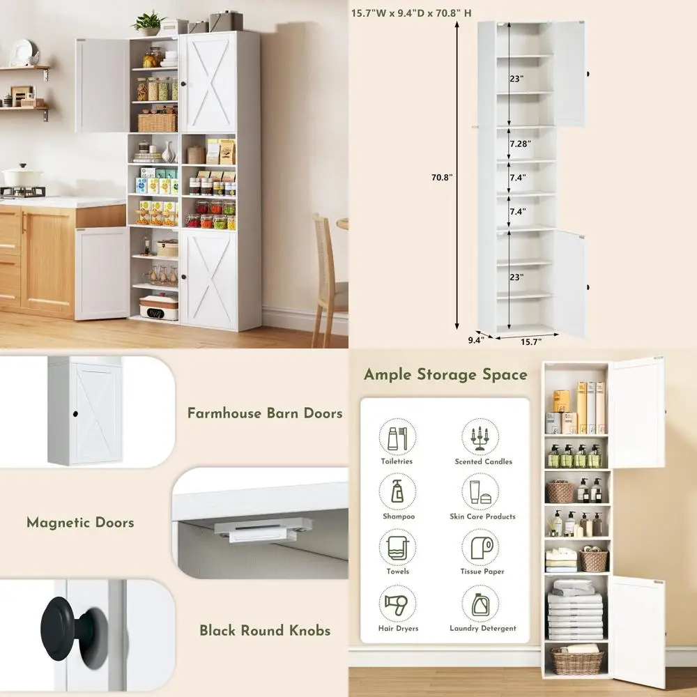 70.8 Tall Double Door Bathroom Storage Cabinet with Adjustable Shelves for Multiple Rooms in White
70.8 Tall Double Door Bathroom Storage Cabinet with Adjustable Shelves for Multiple Rooms in White