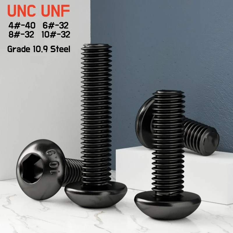 10/20pcs UNC 4#-40 6#-32 8#-32 UNF 10#-32 Black Grade 10.9 US Hexagon Socket Button Head Allen Screw Mushroom Head Hex Bolts
10/20pcs UNC 4#-40 6#-32 8#-32 UNF 10#-32 Black Grade 10.9 US Hexagon Socket Button Head Allen Screw Mushroom Head Hex Bolts