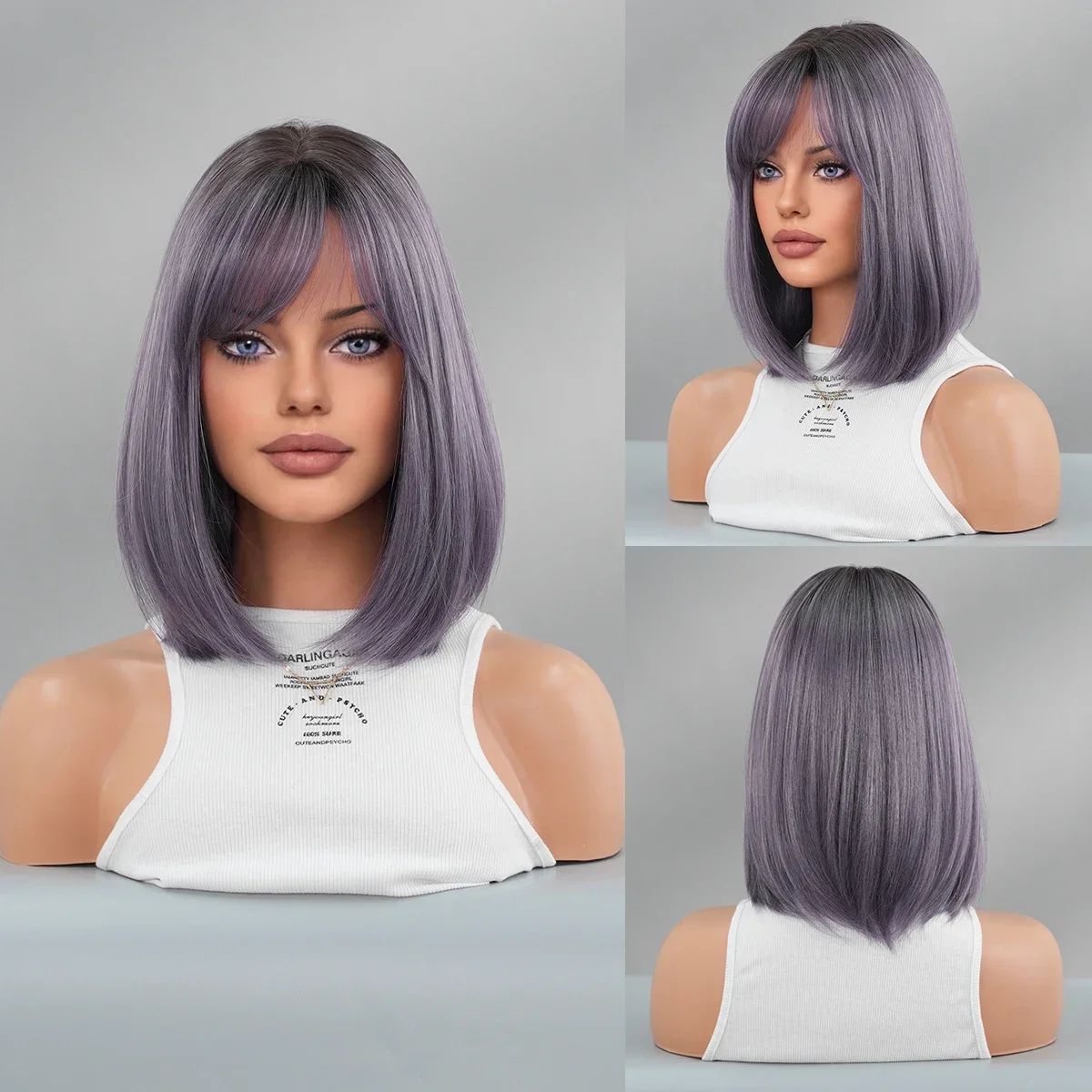 PARK YUN Grey Purple Short Bob Wig for Women Daily Synthetic Wigs Neat Bangs High Density Natural Supple Heatresistant Wig
PARK YUN Grey Purple Short Bob Wig for Women Daily Synthetic Wigs Neat Bangs High Density Natural Supple Heatresistant Wig