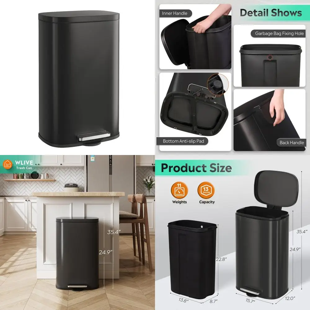 Stainless Steel 13 Gallon Trash Can with Soft Close Lid, Kitchen Garbage Bin, 50L Step-On Waste Receptacle for Easy Waste Dispos
Stainless Steel 13 Gallon Trash Can with Soft Close Lid, Kitchen Garbage Bin, 50L Step-On Waste Receptacle for Easy Waste Dispos