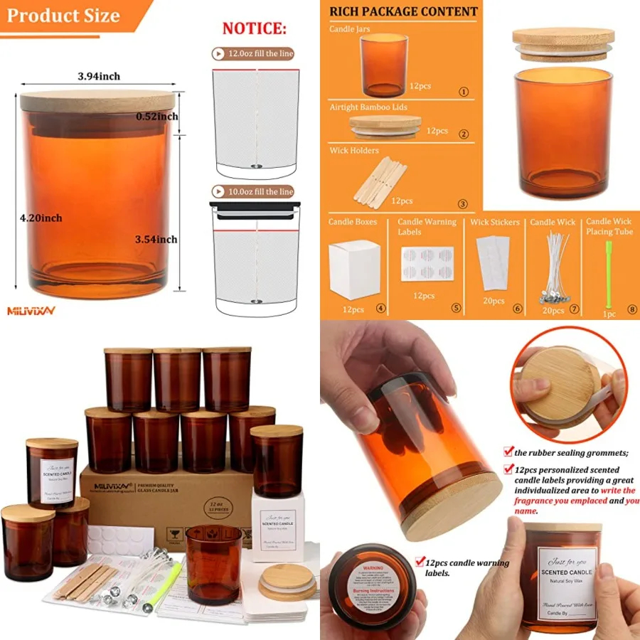 12 Pack 12 OZ Glass Candle Jars with Lids and Candle Making Kits - Bulk Empty Candle Jars for Making Candles - Spice, Powder Co
12 Pack 12 OZ Glass Candle Jars with Lids and Candle Making Kits - Bulk Empty Candle Jars for Making Candles - Spice, Powder Co