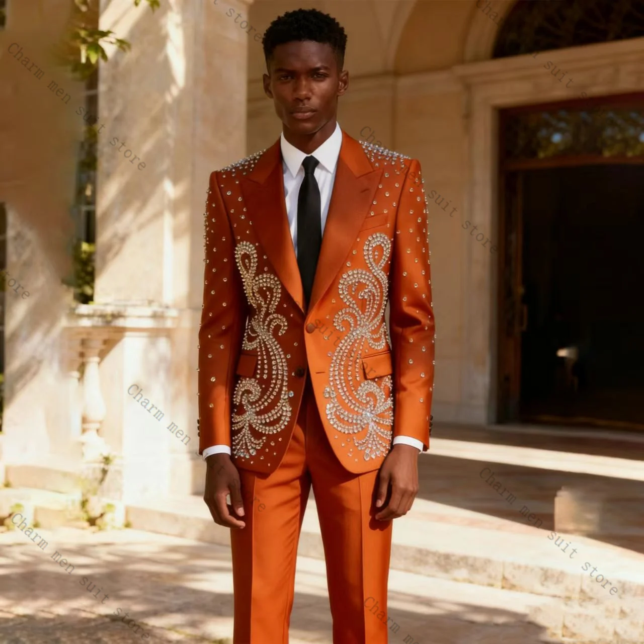 Crystals Orange Men Suits Set 2 Pcs Blazer+Pants Trousers Luxury Spring Wedding Tuxedo Formal Office Business Groom Jacket Coat
Crystals Orange Men Suits Set 2 Pcs Blazer+Pants Trousers Luxury Spring Wedding Tuxedo Formal Office Business Groom Jacket Coat