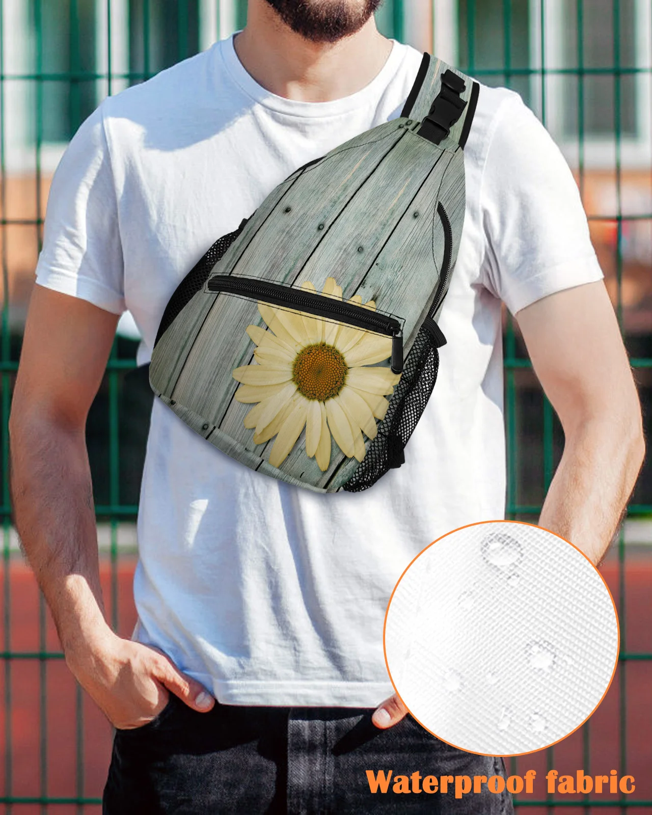 Vintage Wood Grain Daisy Chest Bag for Men Casual Sports Shoulder Bag Women's Travel Waterproof Messenger Bag
Vintage Wood Grain Daisy Chest Bag for Men Casual Sports Shoulder Bag Women's Travel Waterproof Messenger Bag