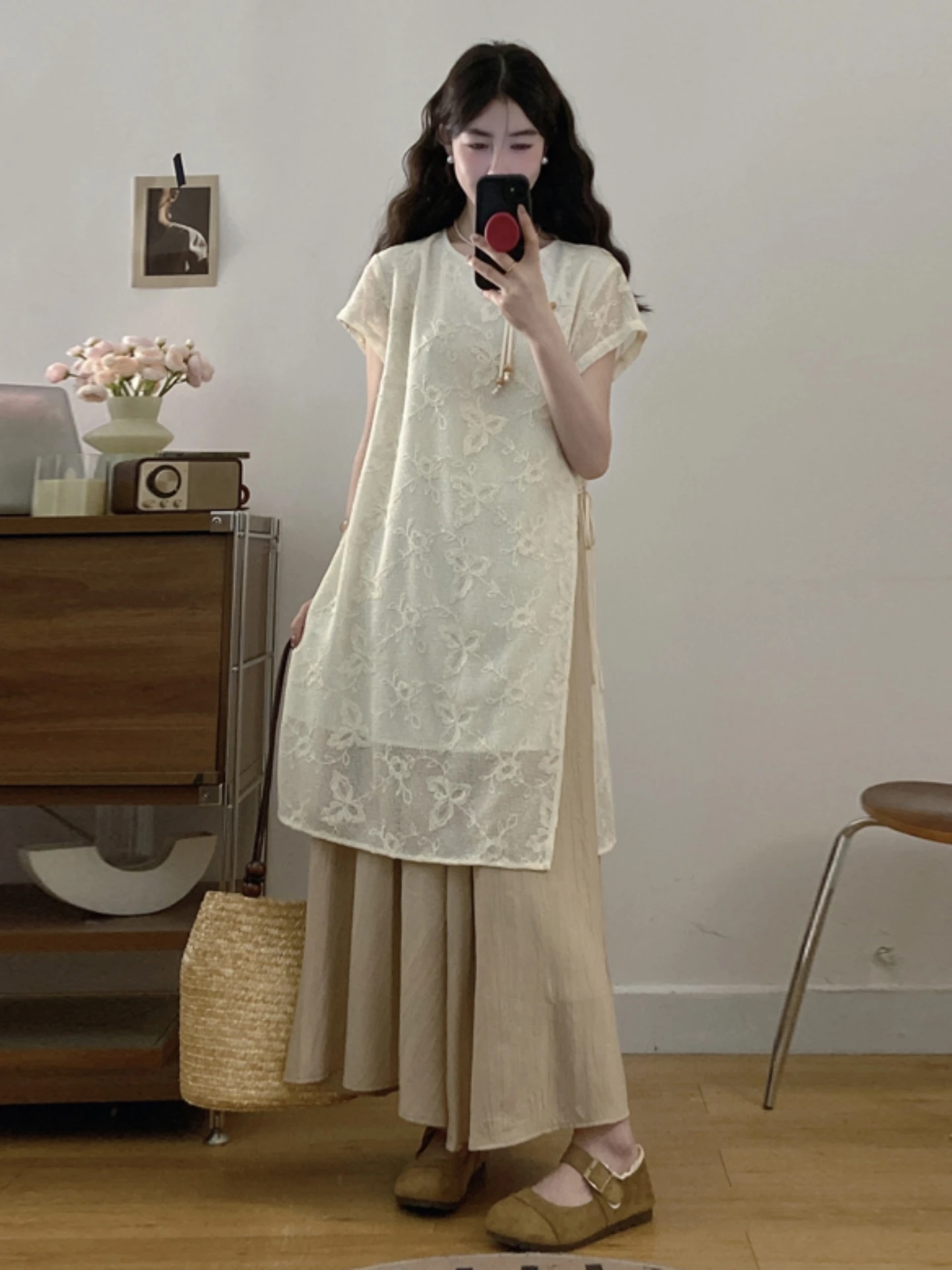 plus Size Women's Summer Slimming Midi Shirt And Skirt Set New Chinese Style Cotton round Neck Short Sleeve Two Piece Set
plus Size Women's Summer Slimming Midi Shirt And Skirt Set New Chinese Style Cotton round Neck Short Sleeve Two Piece Set