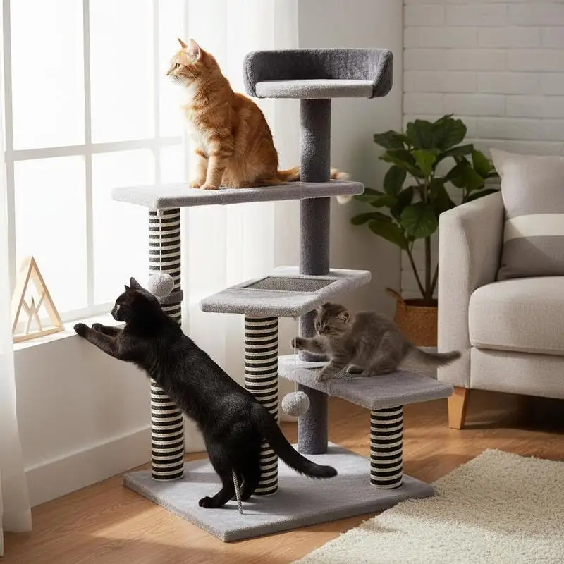 93 CM Tall Cat Tree Kitten Tower with Sisal and Jute Scratching Posts-Gray
93 CM Tall Cat Tree Kitten Tower with Sisal and Jute Scratching Posts-Gray