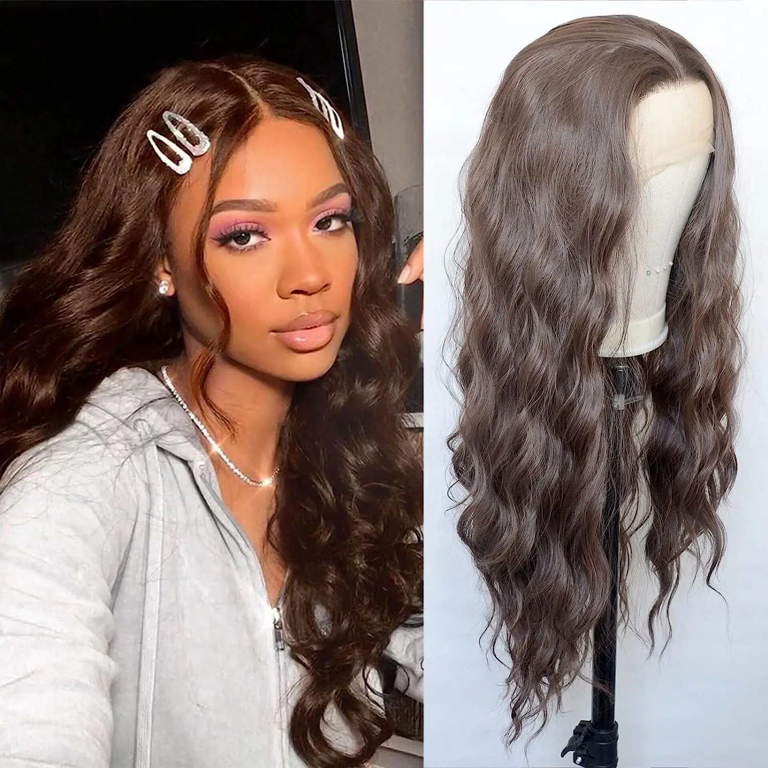 Dark Brown Lace Front Wig Curly Wave Synthetic Replacement Wigs For Black Women Pre Plucked Loose Curly Lace Wigs Daily Wigs
Dark Brown Lace Front Wig Curly Wave Synthetic Replacement Wigs For Black Women Pre Plucked Loose Curly Lace Wigs Daily Wigs
