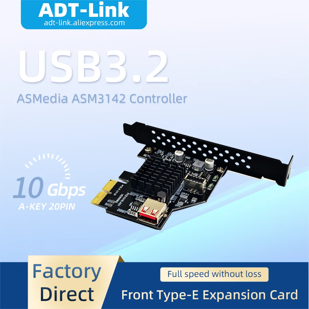 Internal Type-E A-KEY 20PIN Front Panel Header USB-C Adapter PCIe X2 USB3.2 Gen2 Expansion Card ASMedia ASM3142 Chip 10Gbps
Internal Type-E A-KEY 20PIN Front Panel Header USB-C Adapter PCIe X2 USB3.2 Gen2 Expansion Card ASMedia ASM3142 Chip 10Gbps