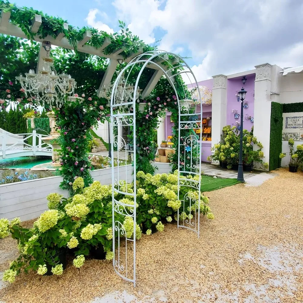 White Wedding Arch Garden Arbor Curved Metal Archway with Elegant Curve for Climbing Plants Roses Vines Garden Lawn Backyard Pat 
White Wedding Arch Garden Arbor Curved Metal Archway with Elegant Curve for Climbing Plants Roses Vines Garden Lawn Backyard Pat