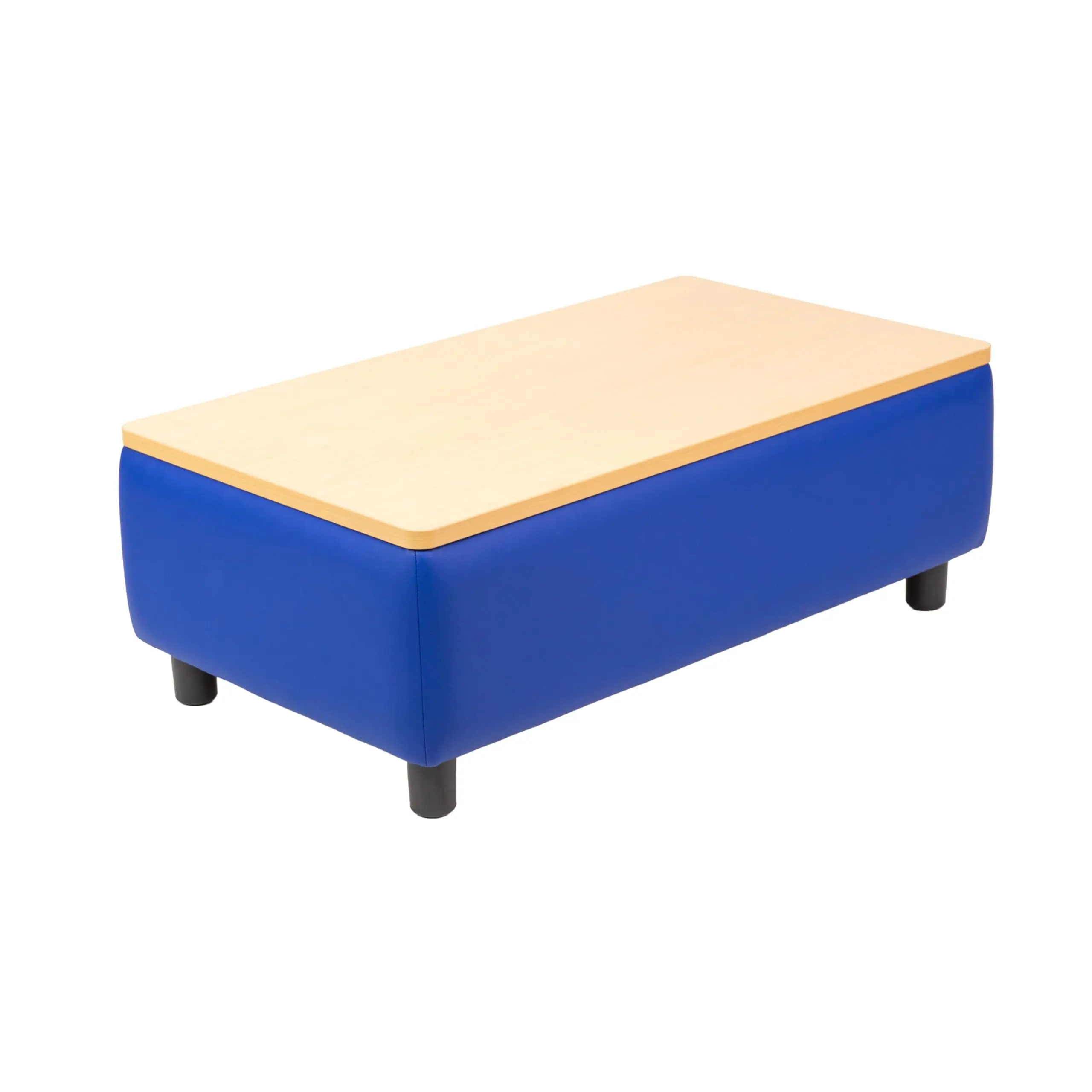 Rectangular Upholstered Coffee Table With Maple Finish Top And Blue Base