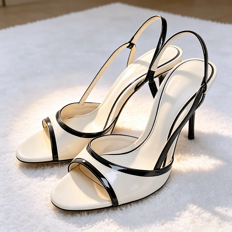 Concise White Black Detail Ankle Strap Heeled Sandals Women Summer Elegant Stiletto Heels for Ladies Faux Leather Designer Shoes
Concise White Black Detail Ankle Strap Heeled Sandals Women Summer Elegant Stiletto Heels for Ladies Faux Leather Designer Shoes