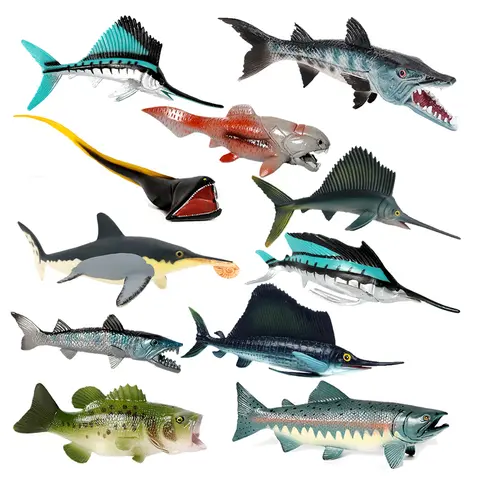 Animaux marins jouets Billfish voilier boxfish Piranha Megalodon poisson Figure jouet figurines d'action en plastique Animal Figurine enfants cadeau