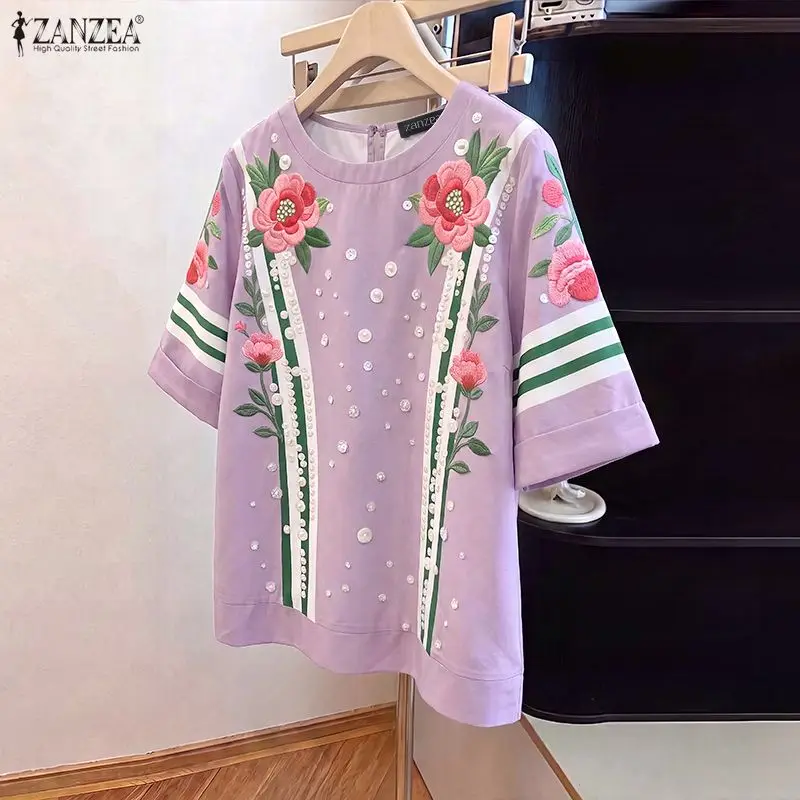ZANZEA Fashion Office Work Tunics Elegant Printing Blusas Loose Round Neck Vintage Short Sleeve Tops Casual Beach Blouse
ZANZEA Fashion Office Work Tunics Elegant Printing Blusas Loose Round Neck Vintage Short Sleeve Tops Casual Beach Blouse
