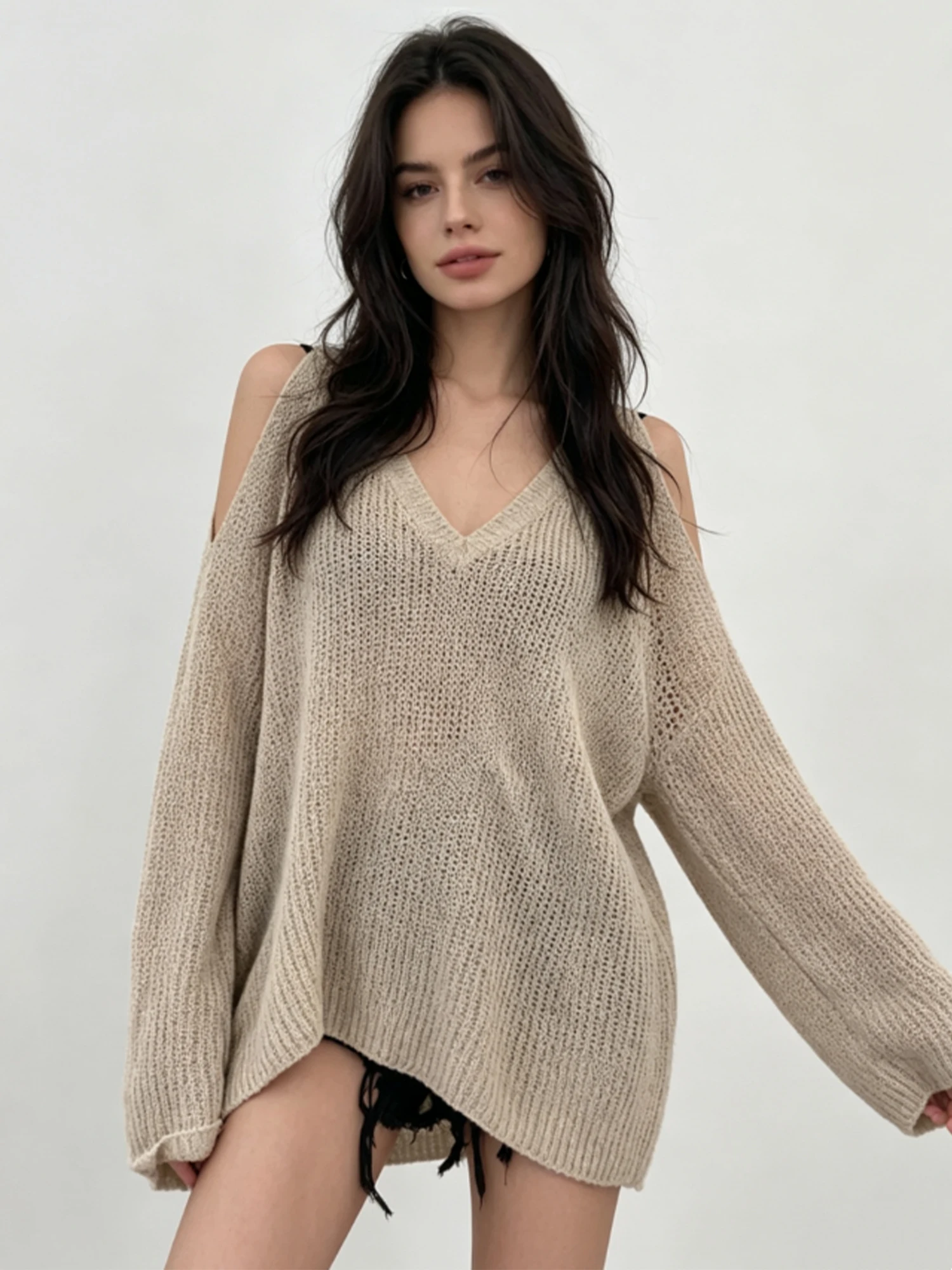 Women Apricot Pullover Knitwear Long Sleeve V-Neck Knitted Sweater Vintage Elegant Off Shoulder Knit Top for Women Autumn Winter
Women Apricot Pullover Knitwear Long Sleeve V-Neck Knitted Sweater Vintage Elegant Off Shoulder Knit Top for Women Autumn Winter