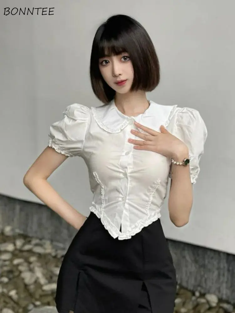 Shirts Women Puff Sleeve Trendy Retro Peter Pan Collar Summer Elegant Design All-match Slim Leisure Korean Style Tender Cropped
Shirts Women Puff Sleeve Trendy Retro Peter Pan Collar Summer Elegant Design All-match Slim Leisure Korean Style Tender Cropped