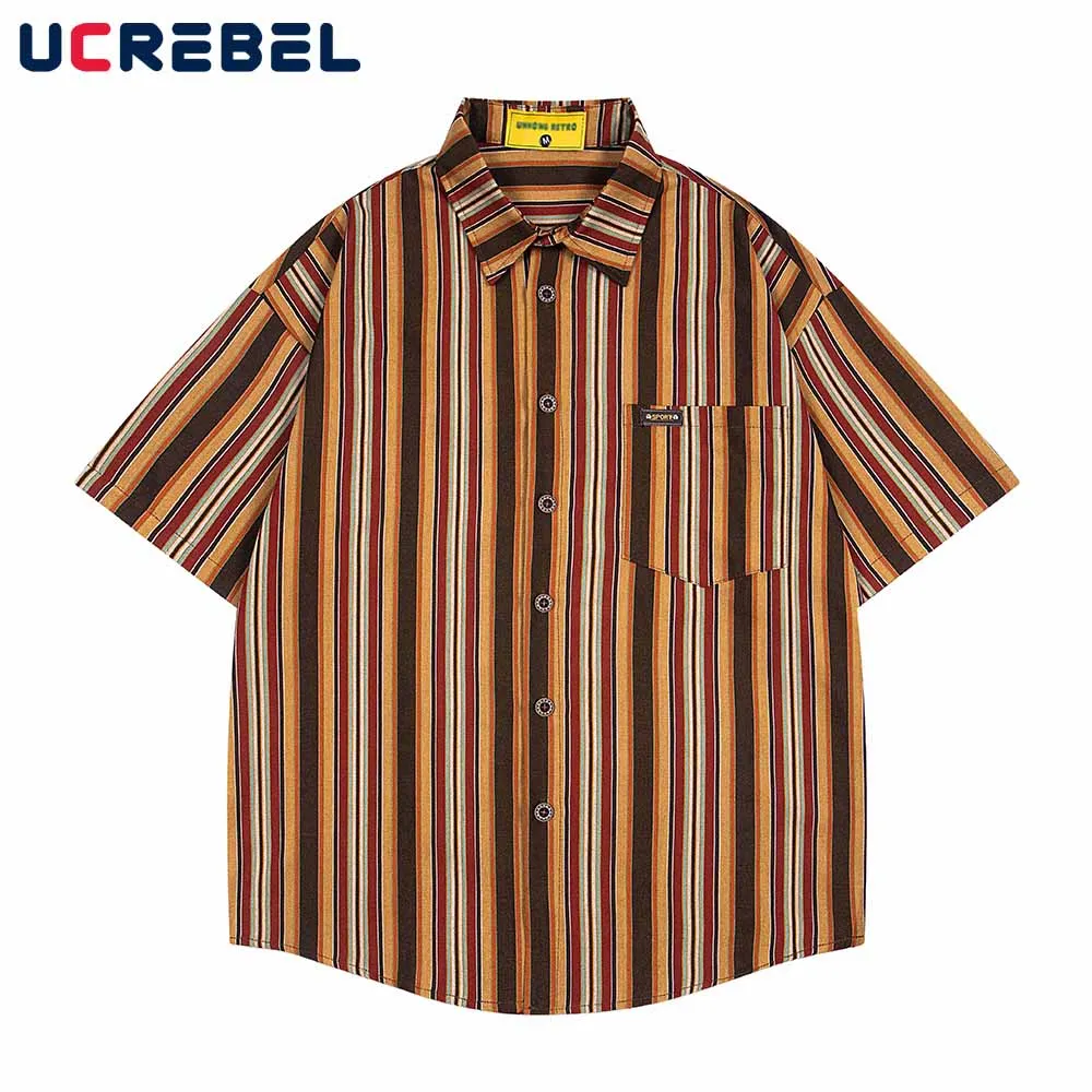 Retro Striped Short Sleeve Shirts Mens Summer Casual Streetwear Loose Lapel Single Breasted Half-Sleeve Cotton Shirts Men Tops
Retro Striped Short Sleeve Shirts Mens Summer Casual Streetwear Loose Lapel Single Breasted Half-Sleeve Cotton Shirts Men Tops
