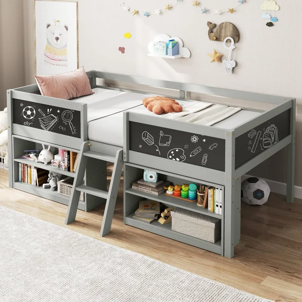 Low Loft Bed Twin Size, Wooden Loft Bed with Ladder & Blackboard, Twin Bed Frames for Kids
Low Loft Bed Twin Size, Wooden Loft Bed with Ladder & Blackboard, Twin Bed Frames for Kids