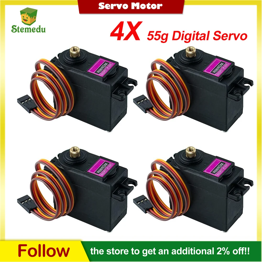 4pcs 13kg MG996R 55g Digital RC Servo Motors 15kg High Torque Metal Gear Servo for RC Car Robot Boat Helicopter
4pcs 13kg MG996R 55g Digital RC Servo Motors 15kg High Torque Metal Gear Servo for RC Car Robot Boat Helicopter