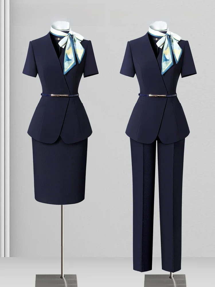 Summer Thin Professional Suit for Women Jewelry Store Uniform Hotel Front Desk Workwear Property Management Uniform Set
Summer Thin Professional Suit for Women Jewelry Store Uniform Hotel Front Desk Workwear Property Management Uniform Set