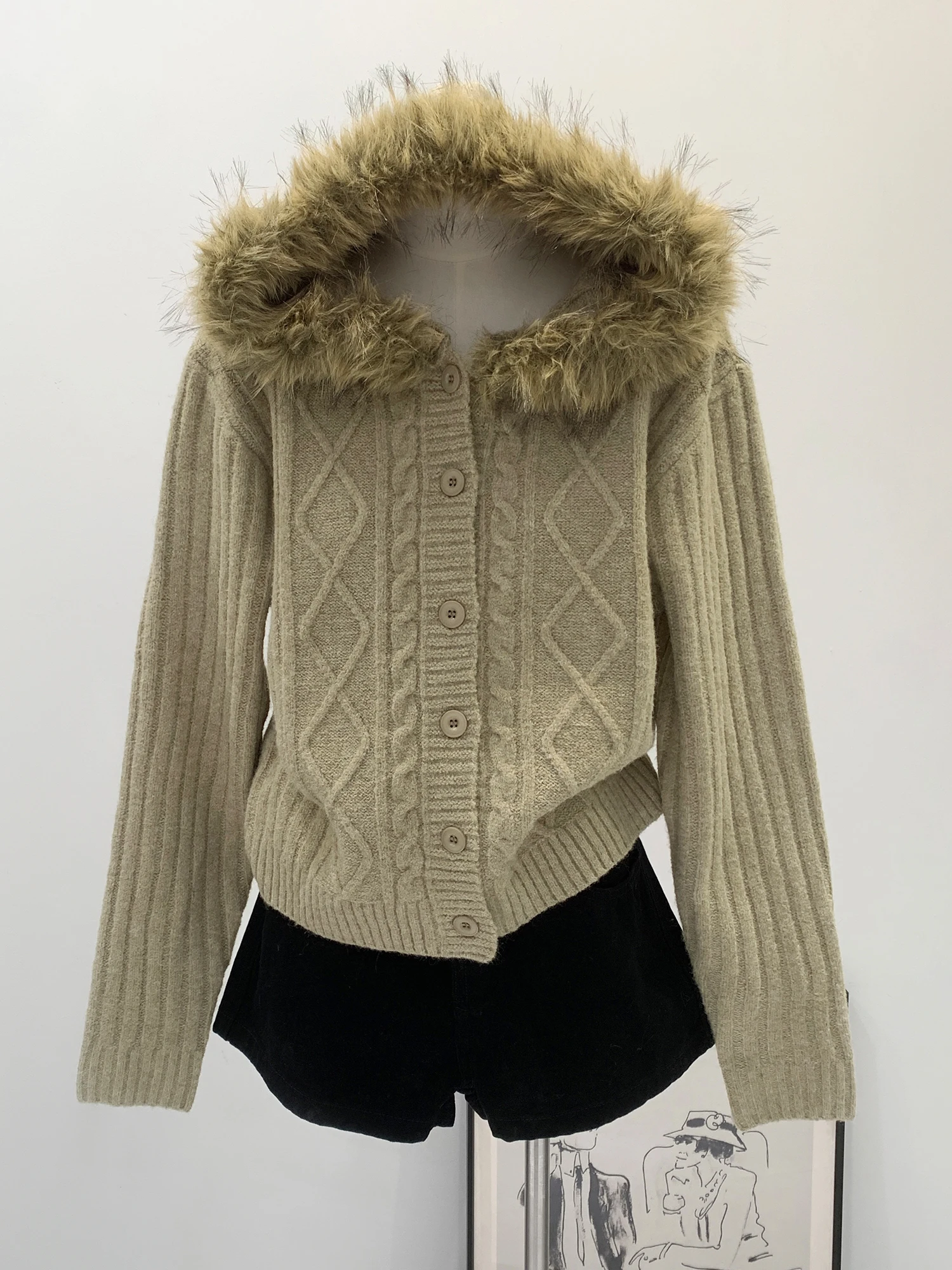 Korean Style Beautiful Fur Collar Hooded Knitted Sweater Women's Slim Fit Autumn Winter Fashion New Open Cardigan Top
Korean Style Beautiful Fur Collar Hooded Knitted Sweater Women's Slim Fit Autumn Winter Fashion New Open Cardigan Top
