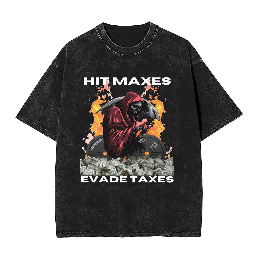 Hit Maxes Evade Taxes Skeleton Funny Pump Cover Washed T Shirts Men Casual Cotton Vintage T-shirts Men's Fitness Workout T-shirt
Hit Maxes Evade Taxes Skeleton Funny Pump Cover Washed T Shirts Men Casual Cotton Vintage T-shirts Men's Fitness Workout T-shirt