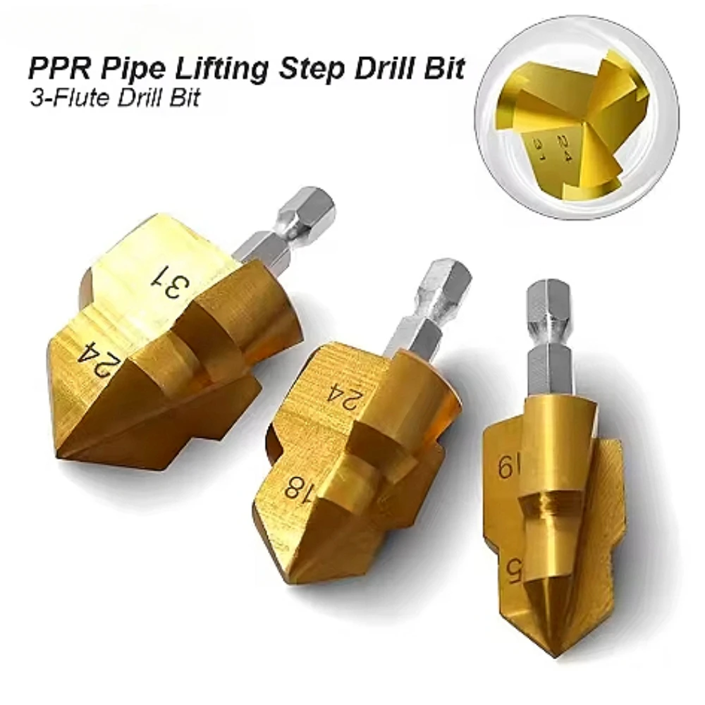 3-зубые PPR подъемные ступенчатые сверла, торцевая головка, инструмент для расширения водопроводной трубы из ПВХ, ремонт, сантехники, локти, тройники, развертка для отверстий 
3-зубые PPR подъемные ступенчатые сверла, торцевая головка, инструмент для расширения водопроводной трубы из ПВХ, ремонт, сантехники, локти, тройники, развертка для отверстий