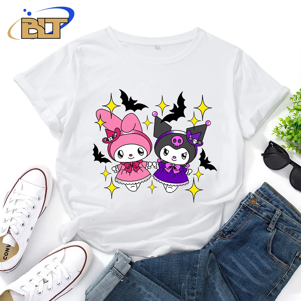 Женская футболка Kuromi с принтом, белые хлопковые повседневные топы с коротким рукавом
Женская футболка Kuromi с принтом, белые хлопковые повседневные топы с коротким рукавом