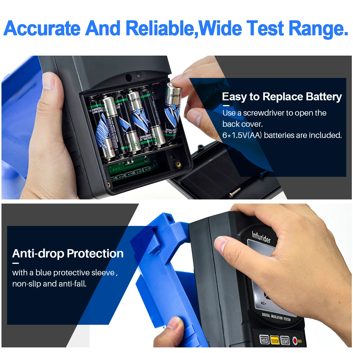 Insulation Resistance Tester 5000V 200GΩ Megohmmeter for Motor Cable 750V AC Data Hold Backlight
Insulation Resistance Tester 5000V 200GΩ Megohmmeter for Motor Cable 750V AC Data Hold Backlight