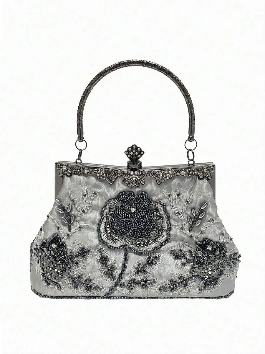 Vintage Floral Beaded Sequin Embroidery Frame Clutch Bag With Metal Handle For Women Evening Party
Vintage Floral Beaded Sequin Embroidery Frame Clutch Bag With Metal Handle For Women Evening Party