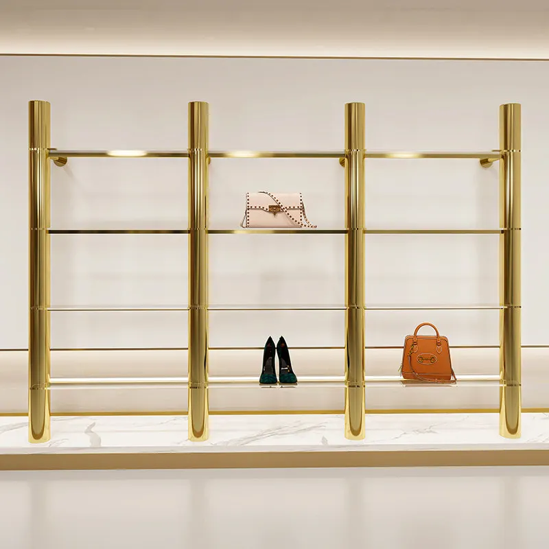Shoe store shoe rack display rack, wall-mounted stainless steel titanium shelf, clothing store bag jewelry display rack
Shoe store shoe rack display rack, wall-mounted stainless steel titanium shelf, clothing store bag jewelry display rack