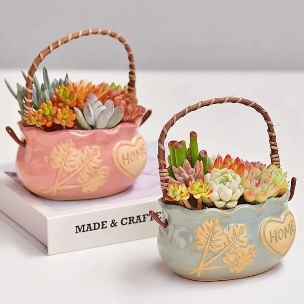 Corrosion-resistant Ceramic Succulent Planter Decorative Breathable Creative Flower Pot With Handle Nordic Flowerpot Ornament
Corrosion-resistant Ceramic Succulent Planter Decorative Breathable Creative Flower Pot With Handle Nordic Flowerpot Ornament