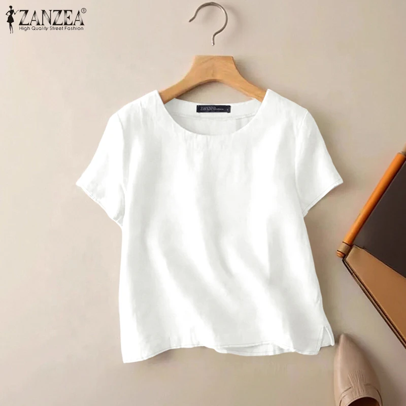 Summer Casual Cotton Thin Blouses for Woman O-Neck Short Sleeve Side Slit Tops ZANZEA Day Wear Solid Color Blusas de Mujer
Summer Casual Cotton Thin Blouses for Woman O-Neck Short Sleeve Side Slit Tops ZANZEA Day Wear Solid Color Blusas de Mujer