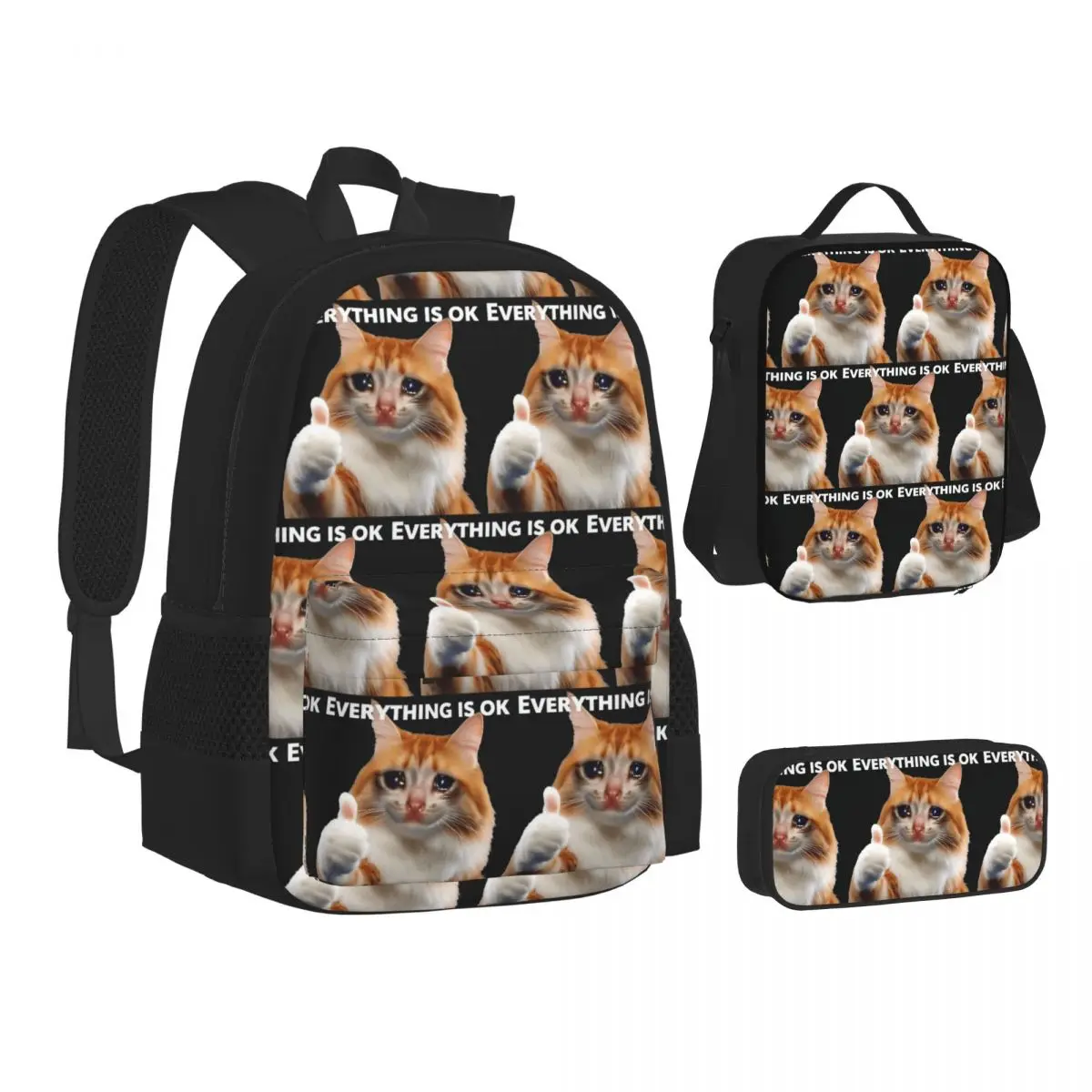 Everything's Ok Crying Cat Memes Backpacks Boys Girls Bookbag School Bags Kids Rucksack Lunch Bag Pen Bag Three-Piece Set
Everything's Ok Crying Cat Memes Backpacks Boys Girls Bookbag School Bags Kids Rucksack Lunch Bag Pen Bag Three-Piece Set