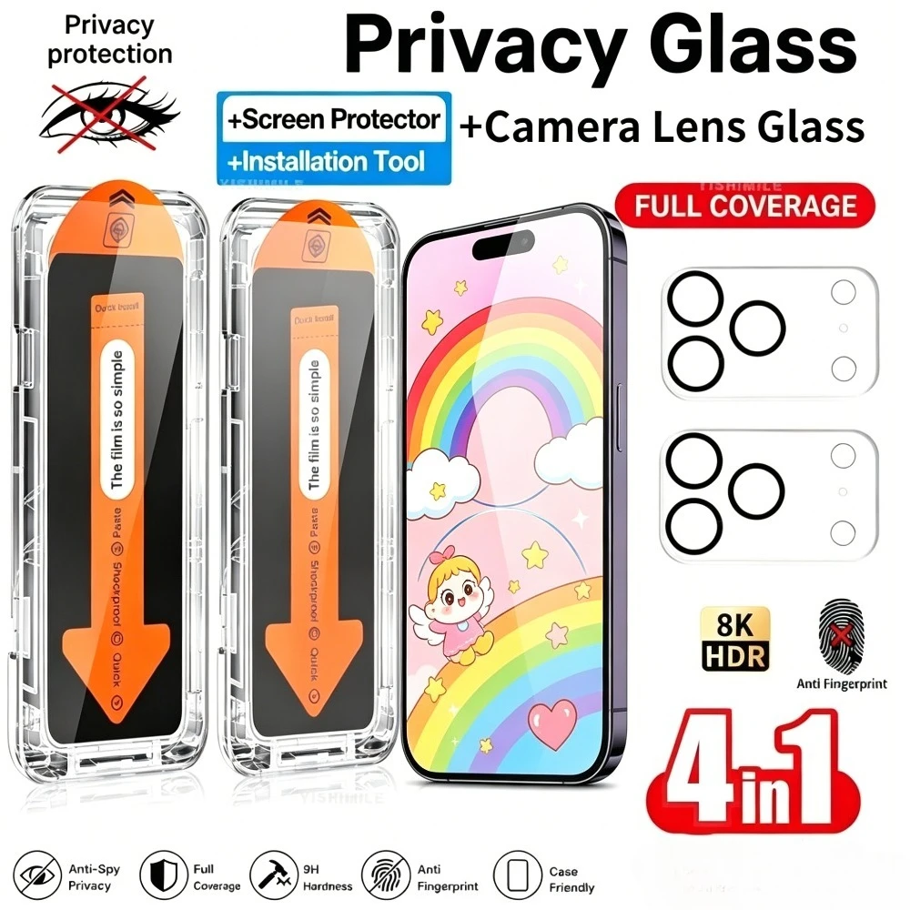 4-in-1 Privacy Screen Protector for iPhone 17 16 15 14 Pro Max 16e Air 17e Camera Lens Glass for iPhone 13 12 11 Pro 15 14 Plus
4-in-1 Privacy Screen Protector for iPhone 17 16 15 14 Pro Max 16e Air 17e Camera Lens Glass for iPhone 13 12 11 Pro 15 14 Plus