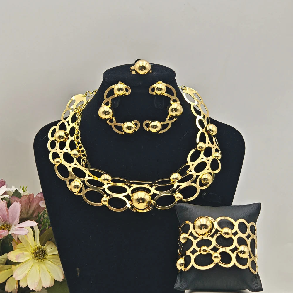 Dubai Luxury Jewelry Set For Women Nigeria Gold Plated Round Hole Necklace Earrings Bangle Bead Ring For Ethiopia Party Mother's
Dubai Luxury Jewelry Set For Women Nigeria Gold Plated Round Hole Necklace Earrings Bangle Bead Ring For Ethiopia Party Mother's