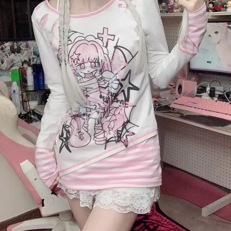 Весенне-осенняя облегающая полосатая лоскутная длинная футболка-свек, крутой дизайн с отверстиями, топ для молодых женщин и девочек, модный
Весенне-осенняя облегающая полосатая лоскутная длинная футболка-свек, крутой дизайн с отверстиями, топ для молодых женщин и девочек, модный