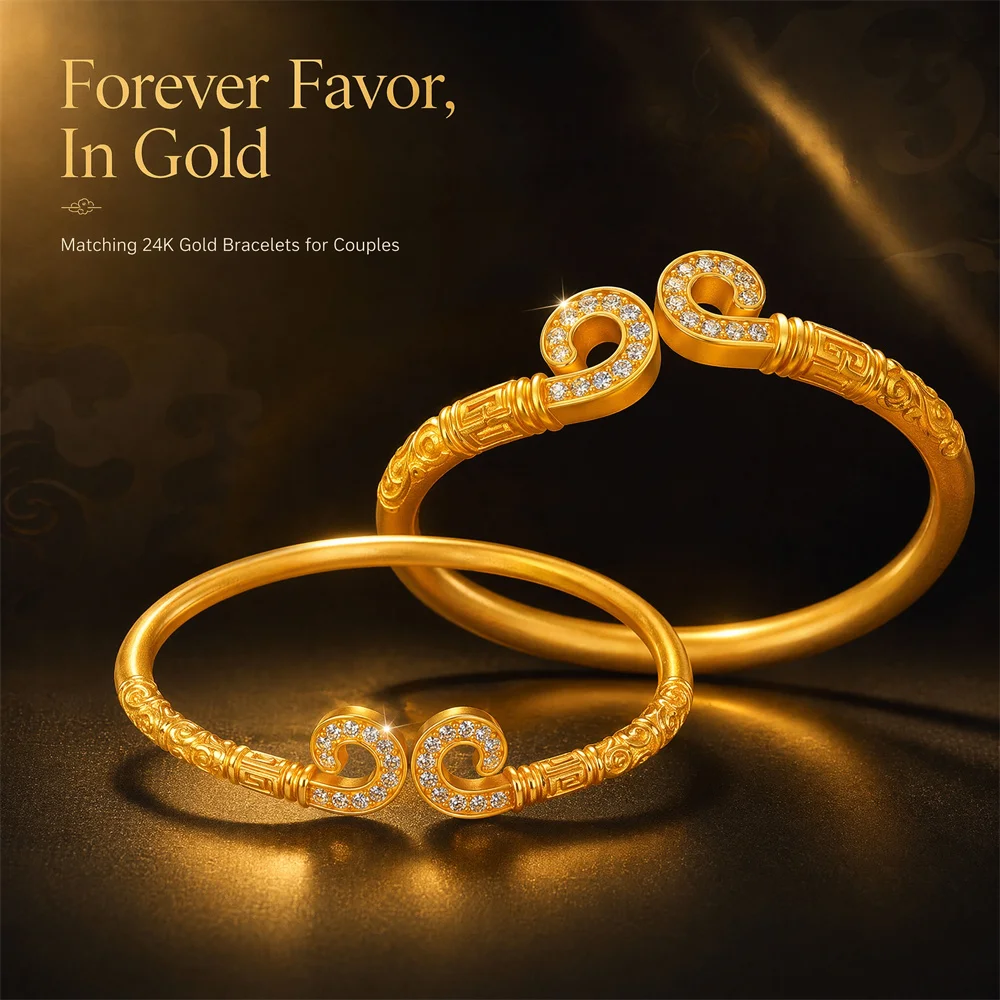 AU999 24K Solid Golden Hoop Open Cuff Bangle, Crystal Inlaid Cloud Carved Men Women Couple Gold Bracelet Valentine Gift
AU999 24K Solid Golden Hoop Open Cuff Bangle, Crystal Inlaid Cloud Carved Men Women Couple Gold Bracelet Valentine Gift