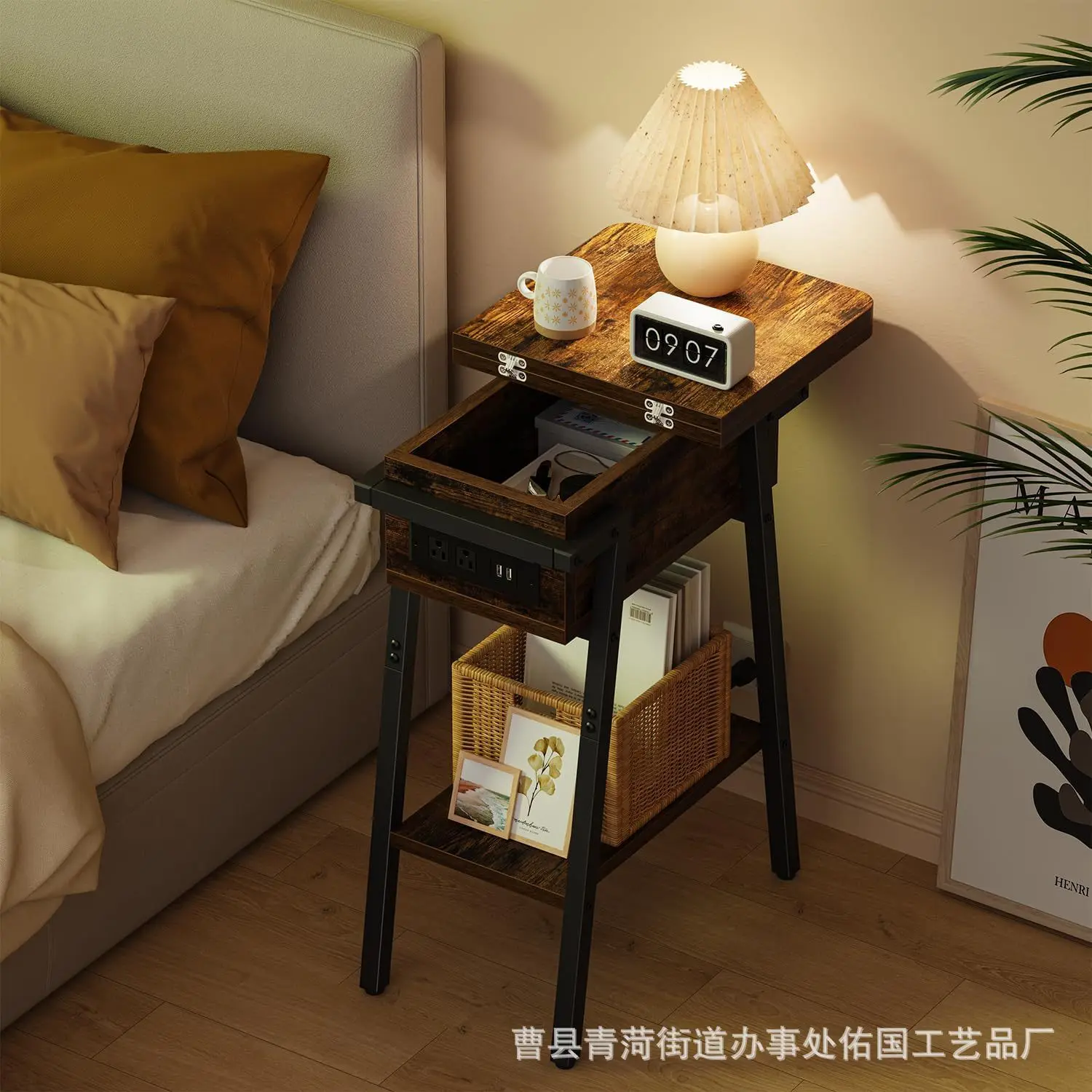 New iron-wood combined storage shelf with plug-in board, bedside storage cabinet in the bedroom, and side table shelves in
New iron-wood combined storage shelf with plug-in board, bedside storage cabinet in the bedroom, and side table shelves in