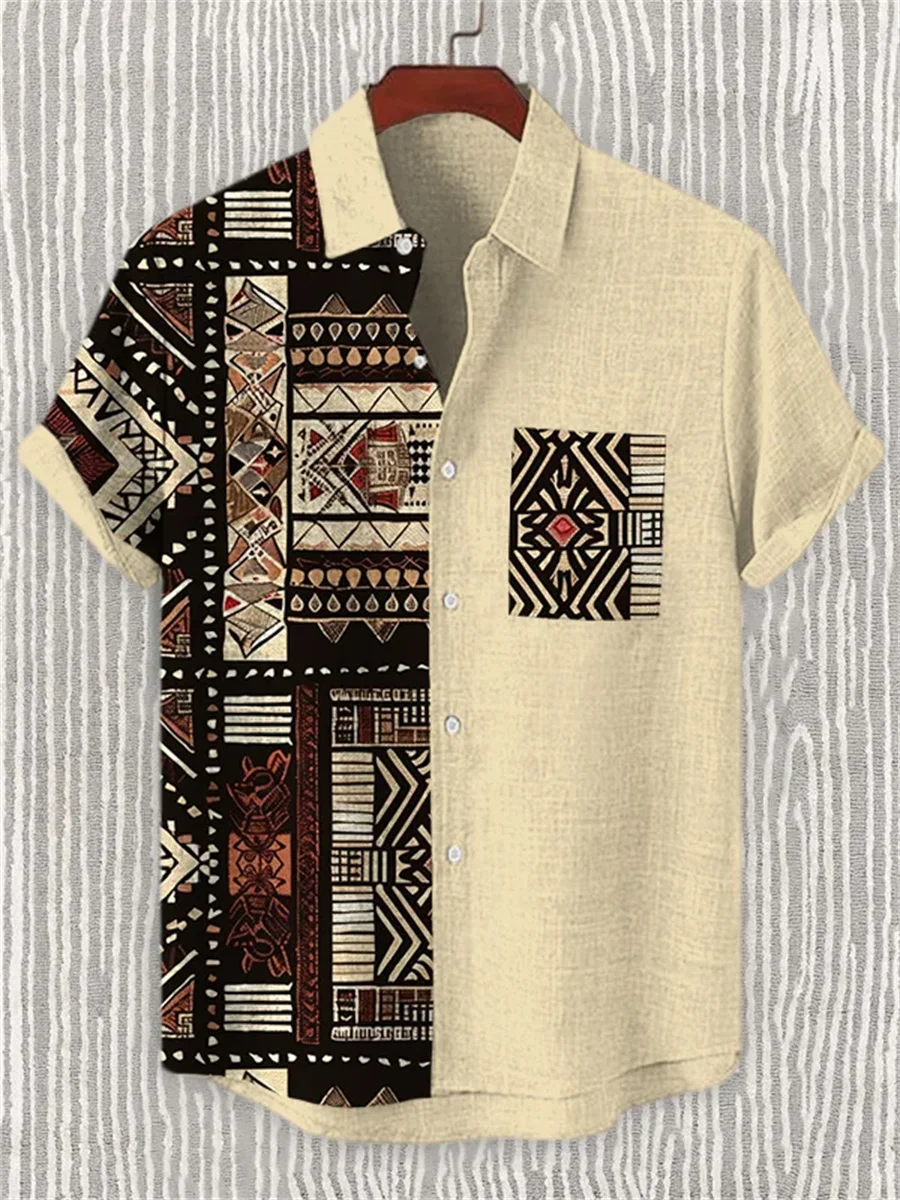 2026 Summer New Style Men's Shirt, Ethnic Style Asymmetrical Print Short-Sleeve Shirt, Retro Color Block Loose Casual Top
2026 Summer New Style Men's Shirt, Ethnic Style Asymmetrical Print Short-Sleeve Shirt, Retro Color Block Loose Casual Top