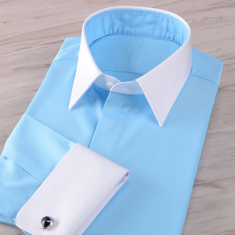 Slim Fit Men's Long-Sleeved Shirt - Classic Small Pointed Neck 100% Cotton Water Blue French Cuffs Stylish Look
Slim Fit Men's Long-Sleeved Shirt - Classic Small Pointed Neck 100% Cotton Water Blue French Cuffs Stylish Look
