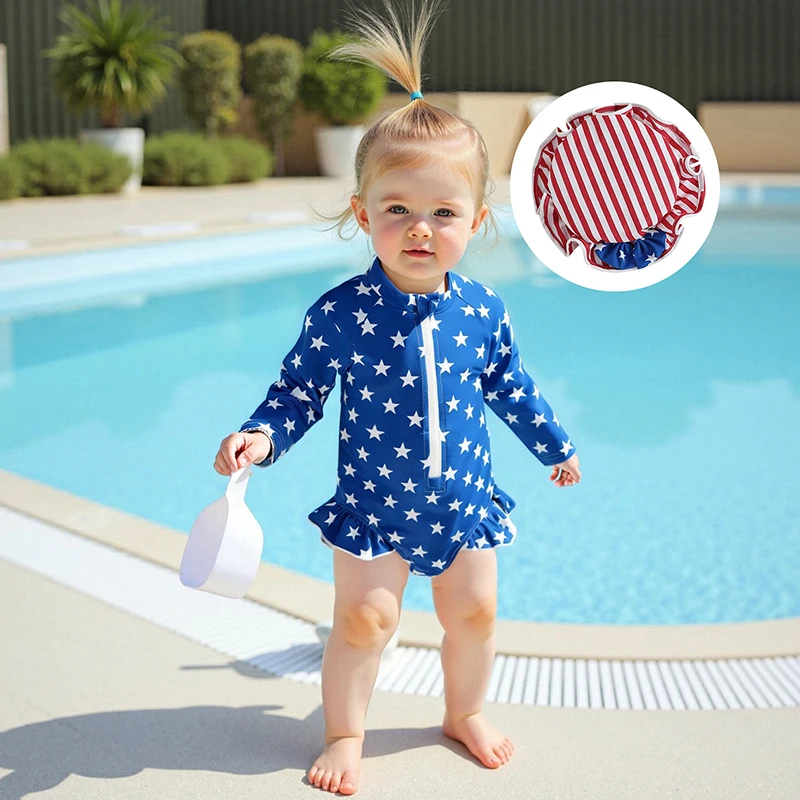 Children s Patriotic Swimsuit Set with Star and Stripe Print Ruffled Zipper Rash Guard Swimwear and Matching Swim Cap for
Children s Patriotic Swimsuit Set with Star and Stripe Print Ruffled Zipper Rash Guard Swimwear and Matching Swim Cap for